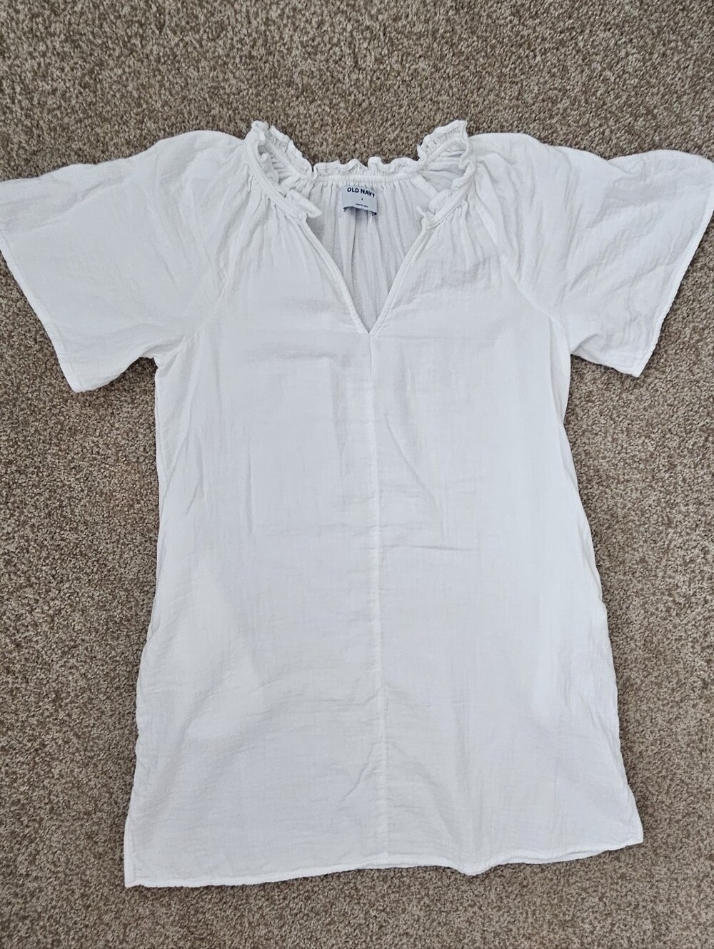 Old Navy White Ruffle-Neck Short Sleeve Summer Dress